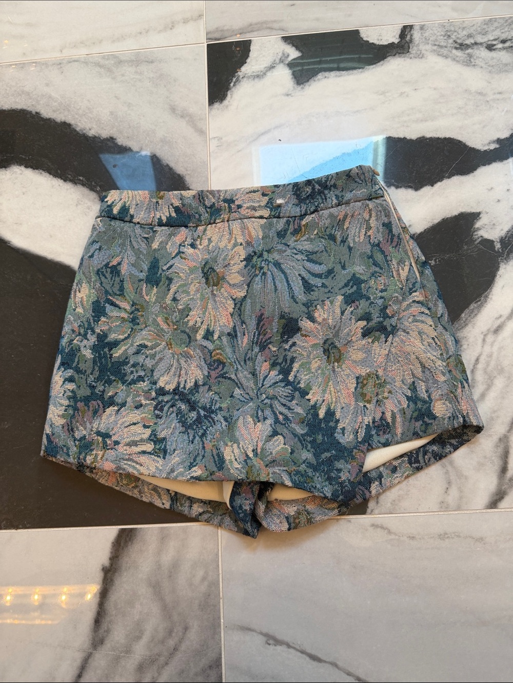 Altar'd State Blue Floral Jacquard High-Rise Skort